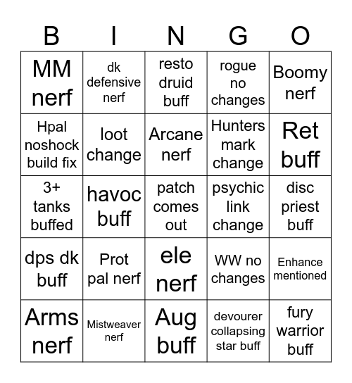 12.1 PTR 5th tuning patch bingo Card