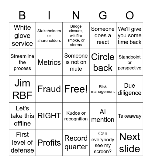 Townhall Bingo Card