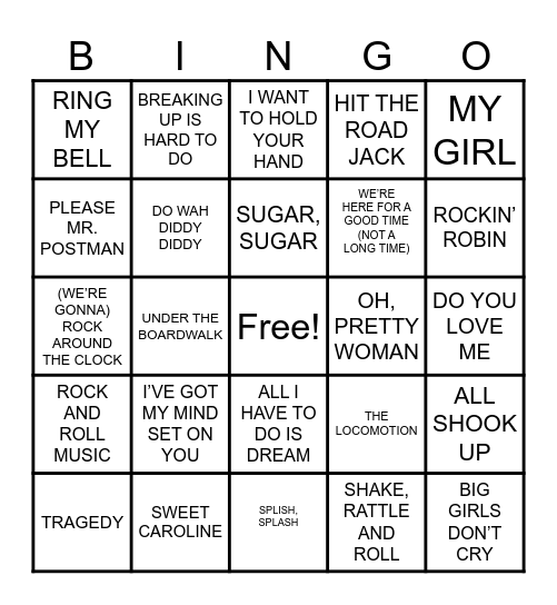 Song Bingo Card