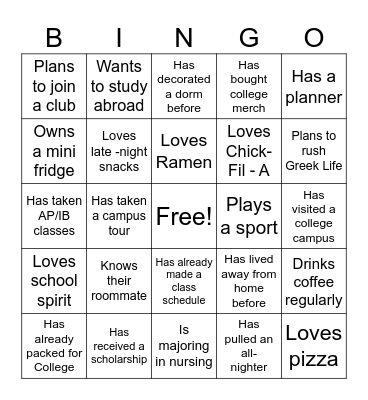 College Bingo - IR Bingo Card