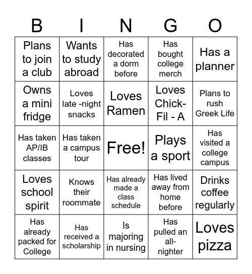 College Bingo - IR Bingo Card