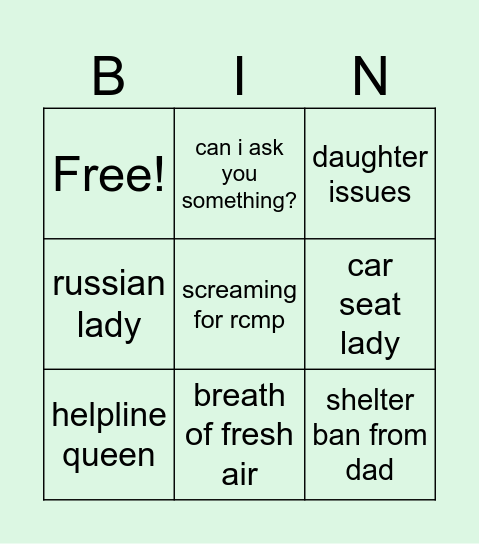 211 callers <3 Bingo Card