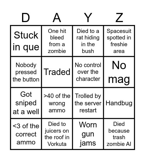 DayZ Bingo Card
