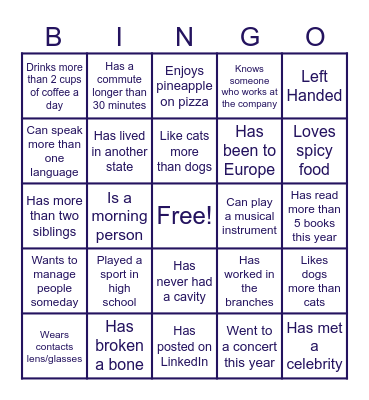 Young Professionals Networking Bingo Card