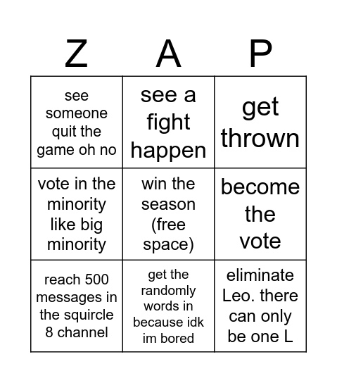 The Squircle Bingo Card