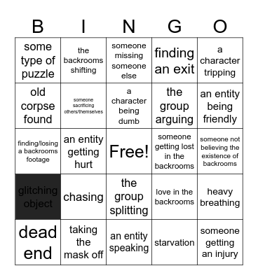 The Backrooms Bingo Card