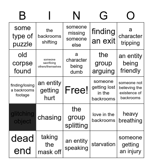 The Backrooms Bingo Card