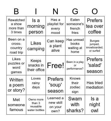Staff Retreat: Self-Care Bingo Card