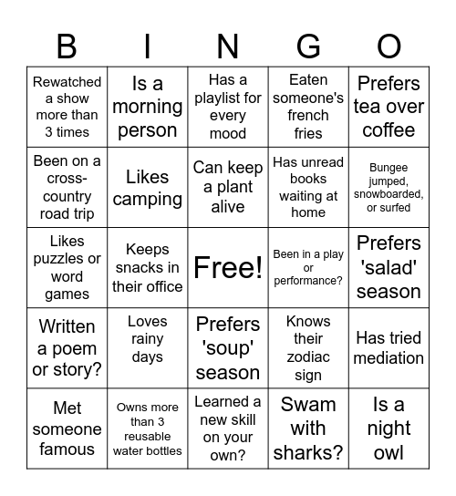Staff Retreat: Self-Care Bingo Card