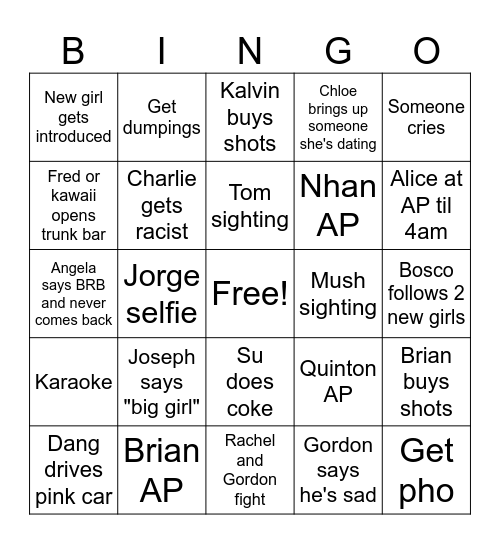 Downtown crew party bingo Card