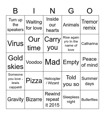 Martin Garrix Peligrofest Bingo Card