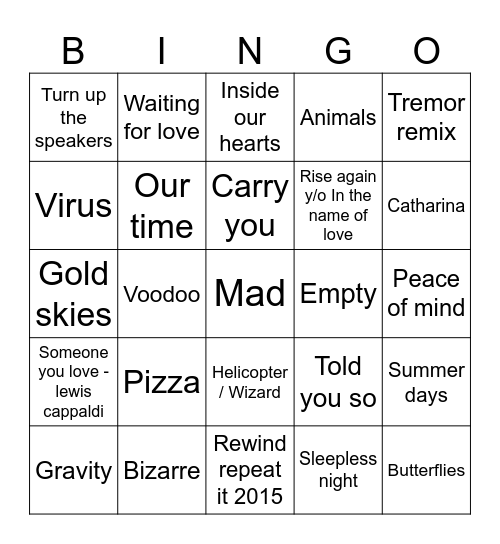 Martin Garrix Peligrofest Bingo Card
