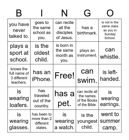 A Classmate Who... Bingo Card