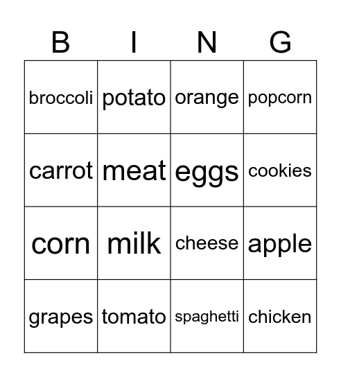 Food Bingo Card