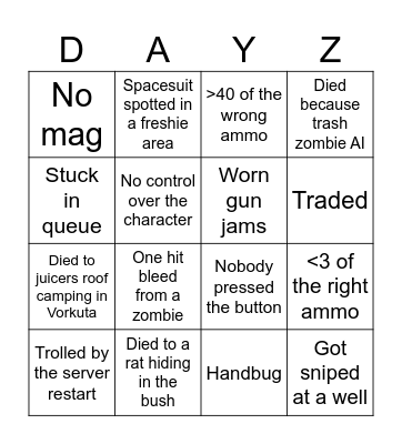 DayZ Bingo Card