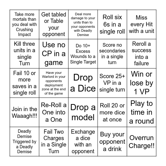 War in The Wastelands Bingo Card