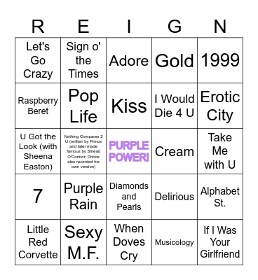 PRINCE BINGO! Bingo Card
