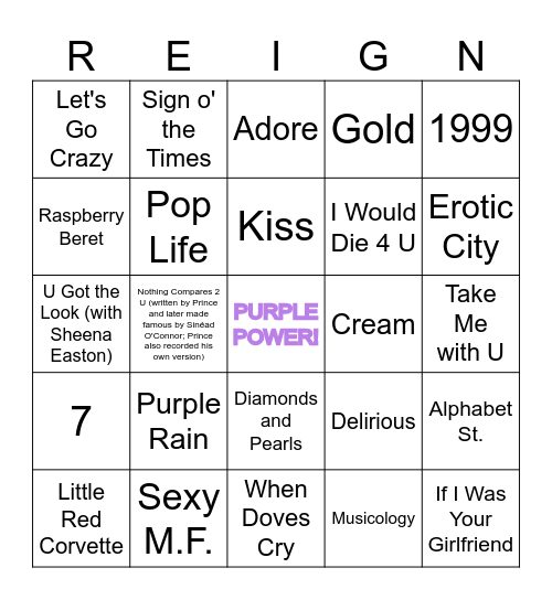 PRINCE BINGO! Bingo Card