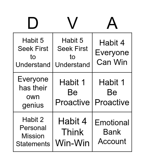 Leader in Me Bingo Card