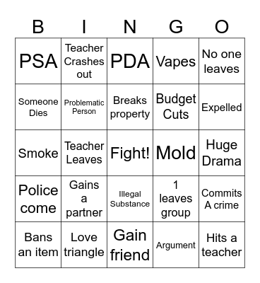 School Bingo Card