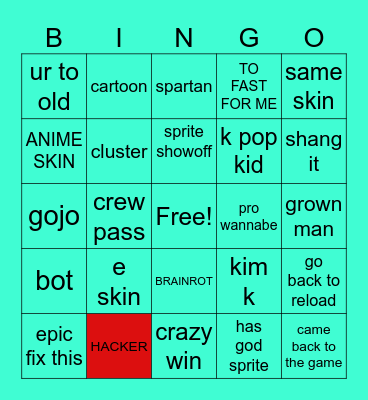 fortnite bingo Card