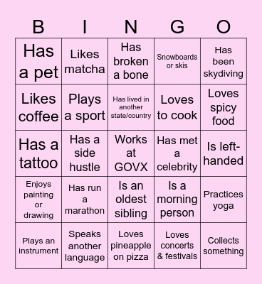 ICE BREAKER ACTIVITY Bingo Card