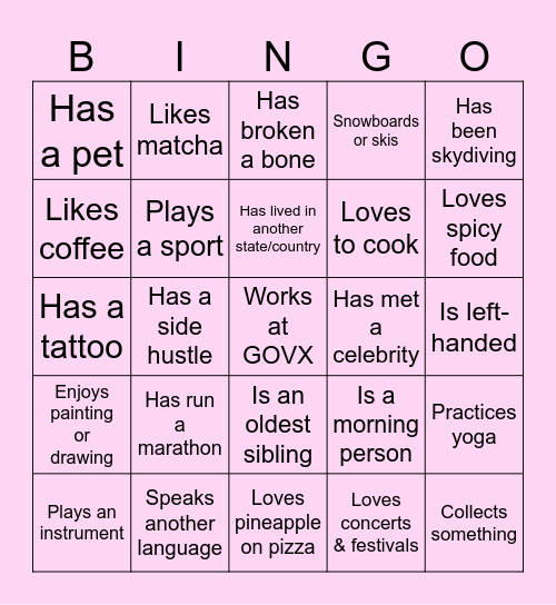 ICE BREAKER ACTIVITY Bingo Card