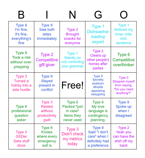 Enneagram Bingo Card