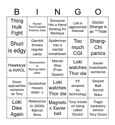 Avengers Doomsday Predictions Bingo Card