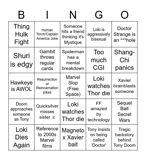Avengers Doomsday Predictions Bingo Card