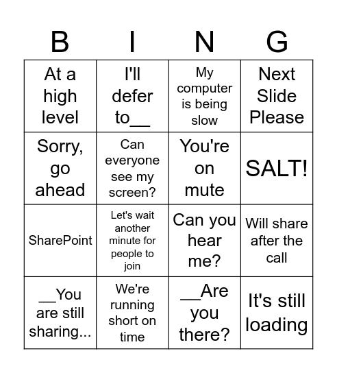 SALT Bingo! Bingo Card