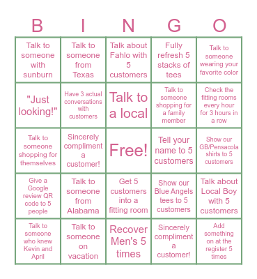 customer experience bingo! Bingo Card
