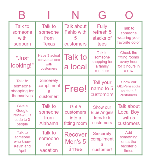 customer experience bingo! Bingo Card