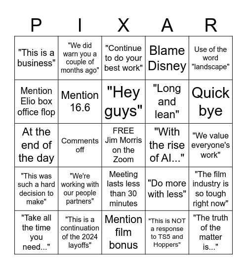 Final Company Meeting Bingo Card