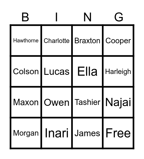 Name Bingo Card