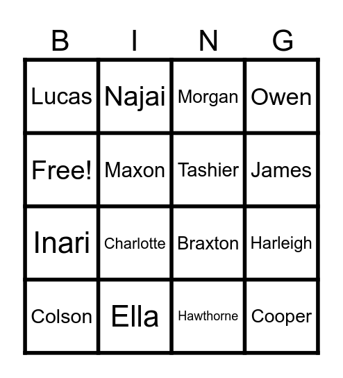 Name Bingo Card