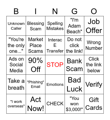 Scam Bingo #2 Bingo Card