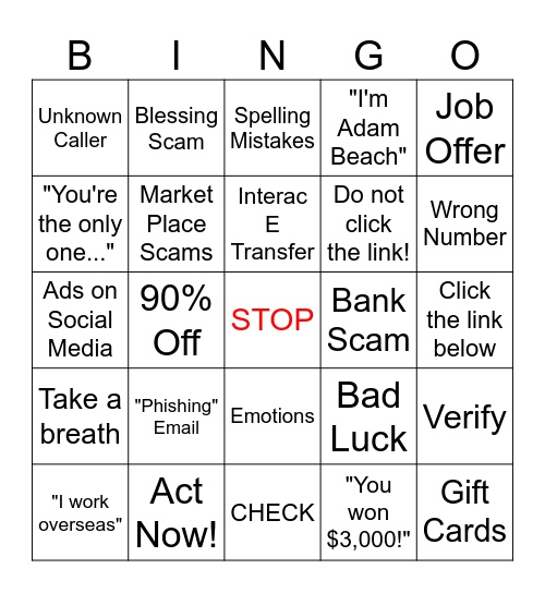 Scam Bingo #2 Bingo Card