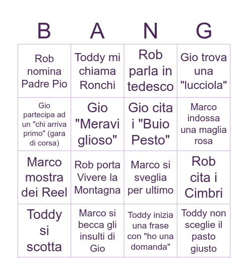 Sopravvivrò in Umbria? Bingo Card