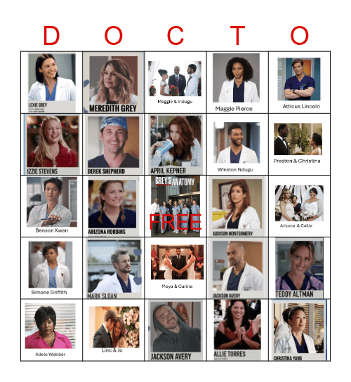 Greys Anatomy Bingo Card