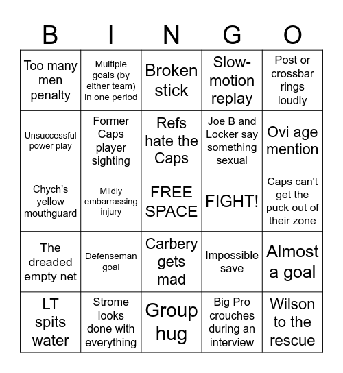 Washington Capitals game day Bingo Card