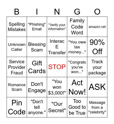 Scam Bingo #1 Bingo Card