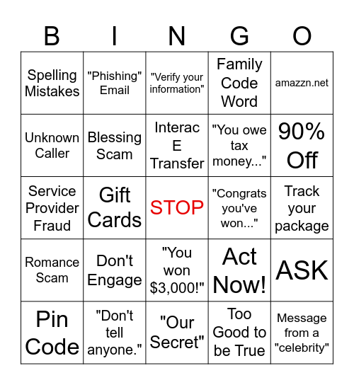 Scam Bingo #1 Bingo Card