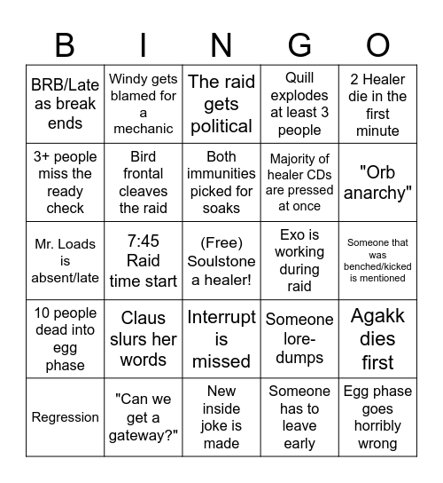 Card #1 Bingo Card