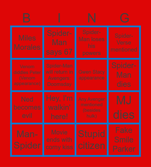 SPIDER-MAN BRAND NEW DAY BINGO Card