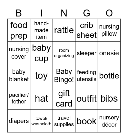 Baby Bingo! Bingo Card
