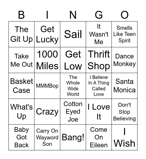 Earworms Bingo Card