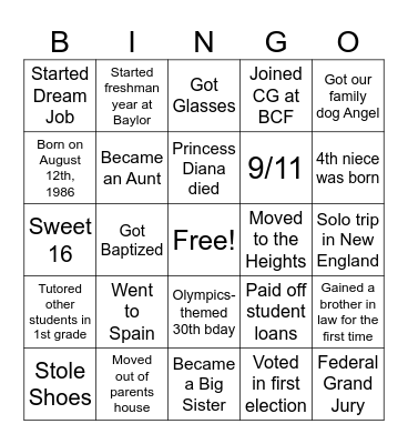 Birthday Bingo Card