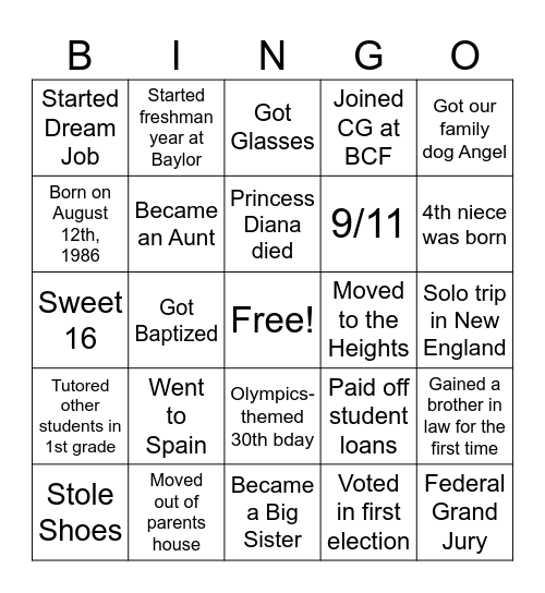 Birthday Bingo Card
