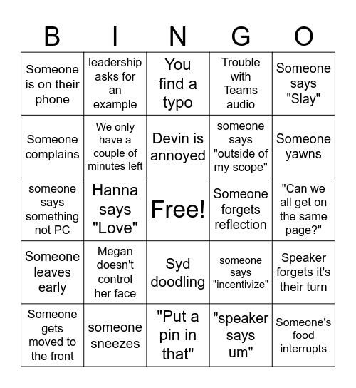 Meeting Bingo Card